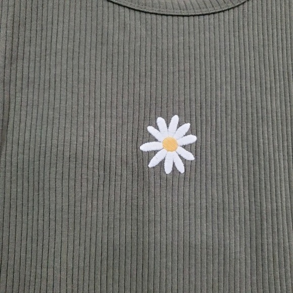 Wild Fable Dress Womens XL Y2K Green Ribbed Knit Long Sleeve White Flower Retro - Picture 3 of 9